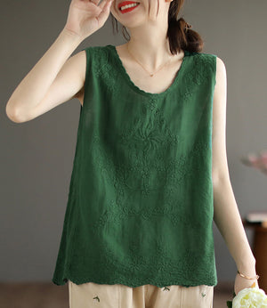 Áo T-shirt sát nách cổ tròn thêu hoa văn vòng xoáy - NU7448