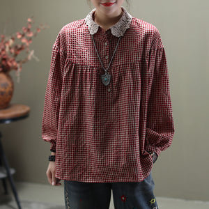 Áo sơ mi linen caro dài tay - NU4413
