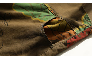 Quần baggy yếm retro in lá màu sắc - NU6625