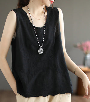 Áo T-shirt sát nách cổ tròn thêu hoa văn vòng xoáy - NU7448