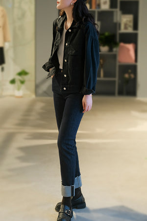 Áo khoác jacket denim dài tay cổ đức hai túi vuông - NU7746