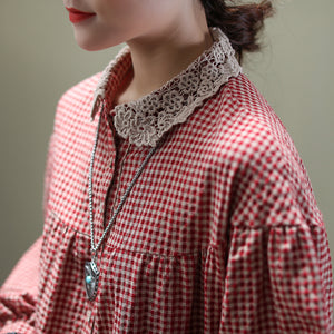 Áo sơ mi linen caro dài tay - NU4413