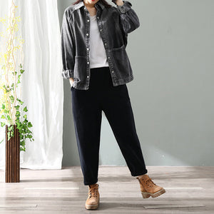Áo khoác denim dài tay cổ đức hai túi ngang - NU3345 - kamaka.vn - thời trang nhật