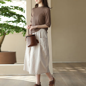 Chân váy linen retro hai túi ngang xếp ly - NU8520