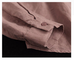 Áo sơ mi linen dài tay cổ đức thêu hoa đối xứng - NU6676