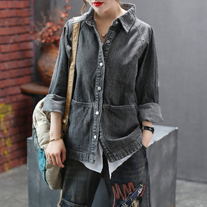 Áo khoác denim dài tay cổ đức hai túi ngang - NU3345 - kamaka.vn - thời trang nhật