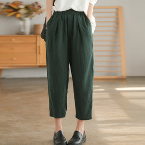 Quần baggy linen lưng thun một màu hai túi chéo - NU6929