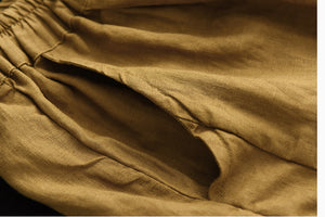 Quần baggy linen lưng thun dây rút thêu hoa hồng - NU7324