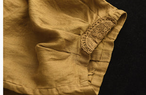 Quần baggy linen lưng thun dây rút thêu hoa hồng - NU7324