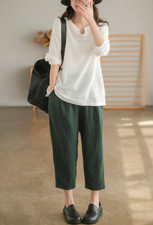 Quần baggy linen lưng thun một màu hai túi chéo - NU6929