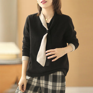 Áo T-shirt dệt kim dài tay cổ kiểu khăn quàng - NU7947