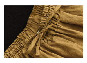 Quần baggy linen lưng thun dây rút thêu hoa hồng - NU7324