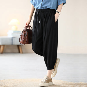Quần baggy lụa lưng thun dây rút ống túm - NU7224