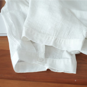 Áo sơ mi linen ngắn tay cổ tròn xếp ly tà lệch bo tròn - NU7388