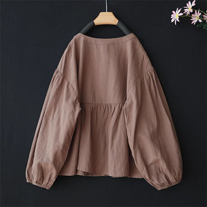 Áo sơ mi linen dài tay cổ V kiểu bo tay - NU8458