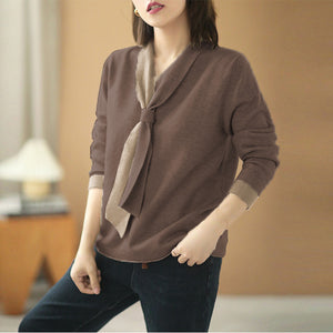 Áo T-shirt dệt kim dài tay cổ kiểu khăn quàng - NU7947