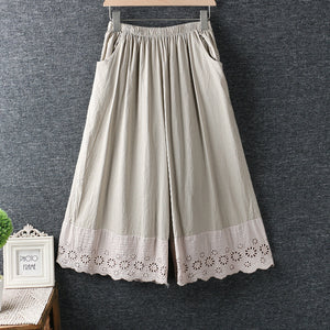 Quần baggy lưng thun ống rộng thêu hoa lá - NU7006