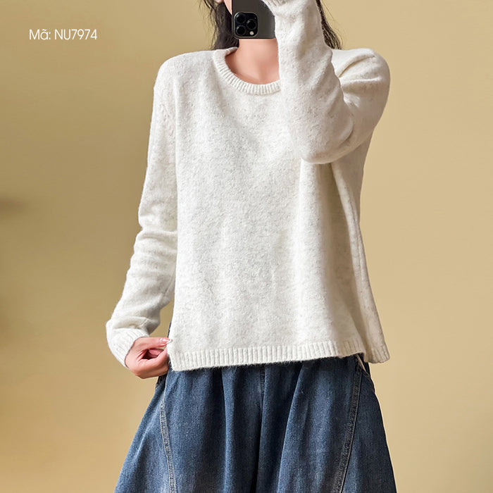 Áo len nhung dài tay cổ tròn vạt xẻ một bên - NU7974