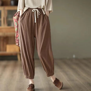 Quần baggy linen lưng thun dây rút hai túi chéo - NU7026