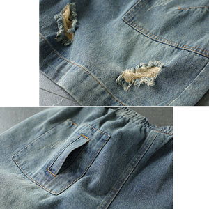 Quần sooc denim lưng thun túi vuông kiểu sờn rách - NU7119