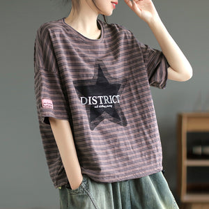 Áo T-shirt ngắn tay cổ tròn kẻ sọc in hình ngôi sao - NU8646