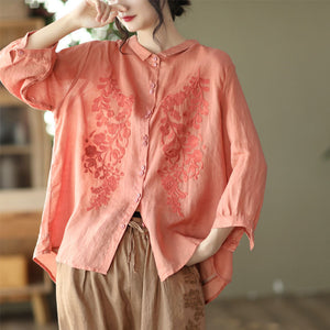 Áo sơ mi linen tay lửng cổ đức đối xứng trước ngực - NU7163