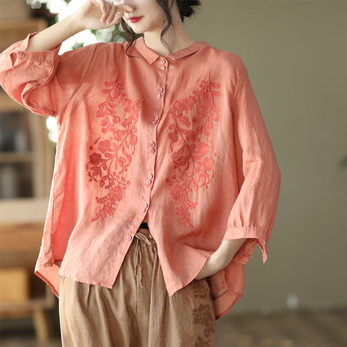 Áo sơ mi linen tay lửng cổ đức đối xứng trước ngực - NU7163