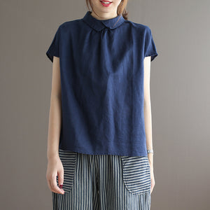 Áo sơ mi linen ngắn tay cổ pipi khuy cài sau một màu - NU8559