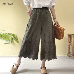 Quần baggy lưng thun thêu hoă văn đục lỗ - NU8621