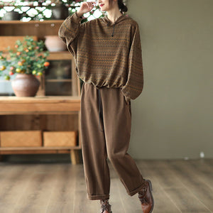 Áo hoodies in hoa văn retro ziczac dây rút - NU8091