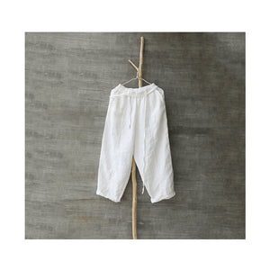 Quần baggy linen lưng thun dây rút một màu - NU8358
