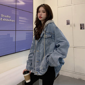 Áo khoác denim retro dài tay có mũ - NU7881