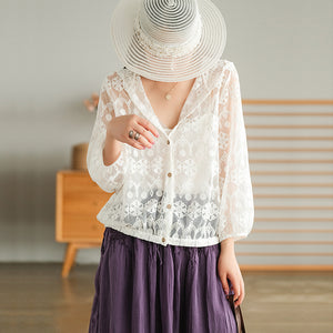 Áo khoác cardigan dài tay có mũ thêu hoa văn Henna - NU7197