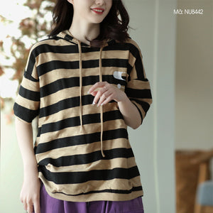 Áo hoodies ngắn tay kẻ sọc in ngôi sao - NU8441