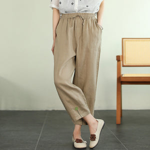 Quần baggy linen lưng thun dây rút thêu kẹo ngọt - NU7288