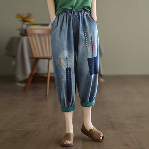 Quần baggy denim retro thêu X đối xứng - NU8206