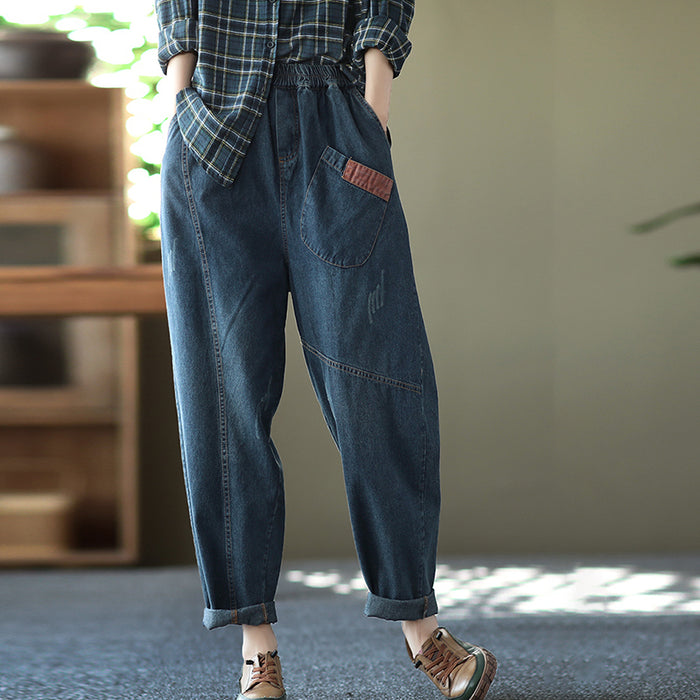 Quần baggy denim lưng thun một túi kiểu - NU6660