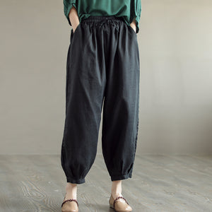 Quần baggy linen lưng thun dây rút gấu túm xếp ly - NU7555