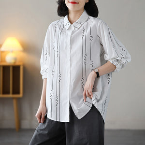 Áo sơ mi dài tay cổ đức vạt mullet in đừng ziczac - NU7596
