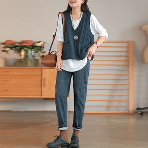Quần baggy denim ống suông hai túi chéo retro - NU6440