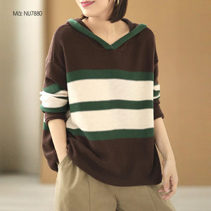 Áo len hoodies dài tay kẻ sọc ngang - NU7879