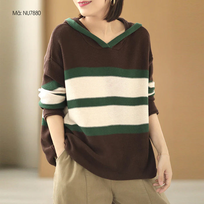 Áo len hoodies dài tay kẻ sọc ngang - NU7879