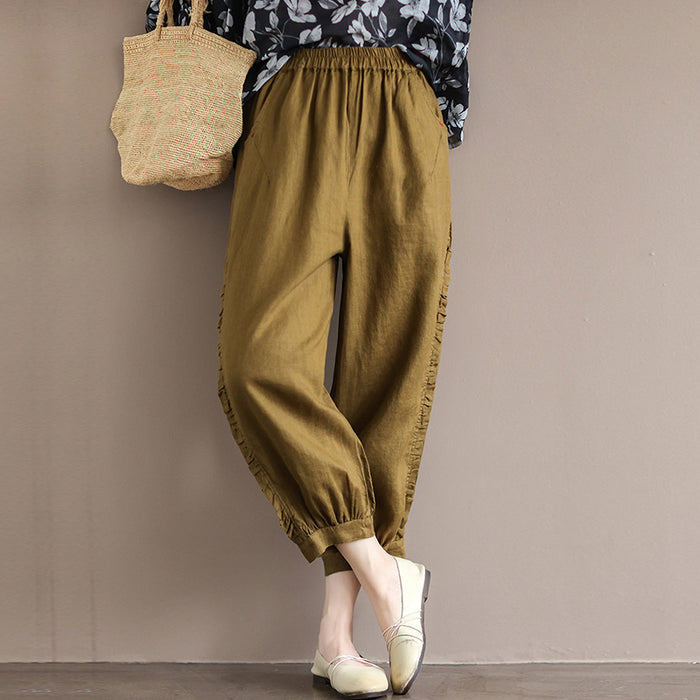 Quần baggy linen lưng thun viền xếp ly - NU7104