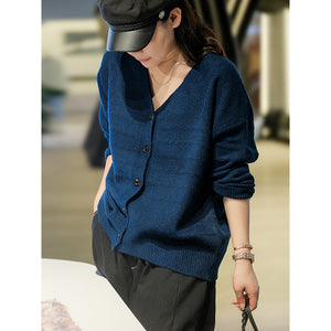 Áo khoác len cashmere dài tay cổ V kiểu gân nổi - NU7734