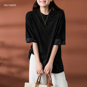 Áo T-shirt ngắn tay cổ tròn kiểu vặn thừng form rộng - NU8392