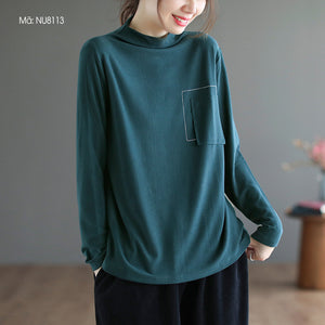 Áo T-shirt dài tay cao cổ một túi kiểu - NU8112