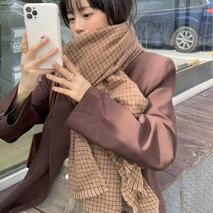 Khăn quàng len cashmere kẻ sọc caro phong cách retro - NU7806