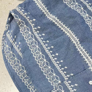 Áo sơ mi linen dài tay cổ pipi in hoa văn trừu tượng - NU8378