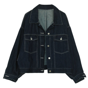 Áo khoác denim dài tay cổ đức hai túi chỉ nổi - NU7706
