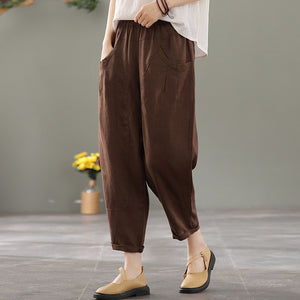 Quần baggy linen lưng thun hai túi tròn - NU7436